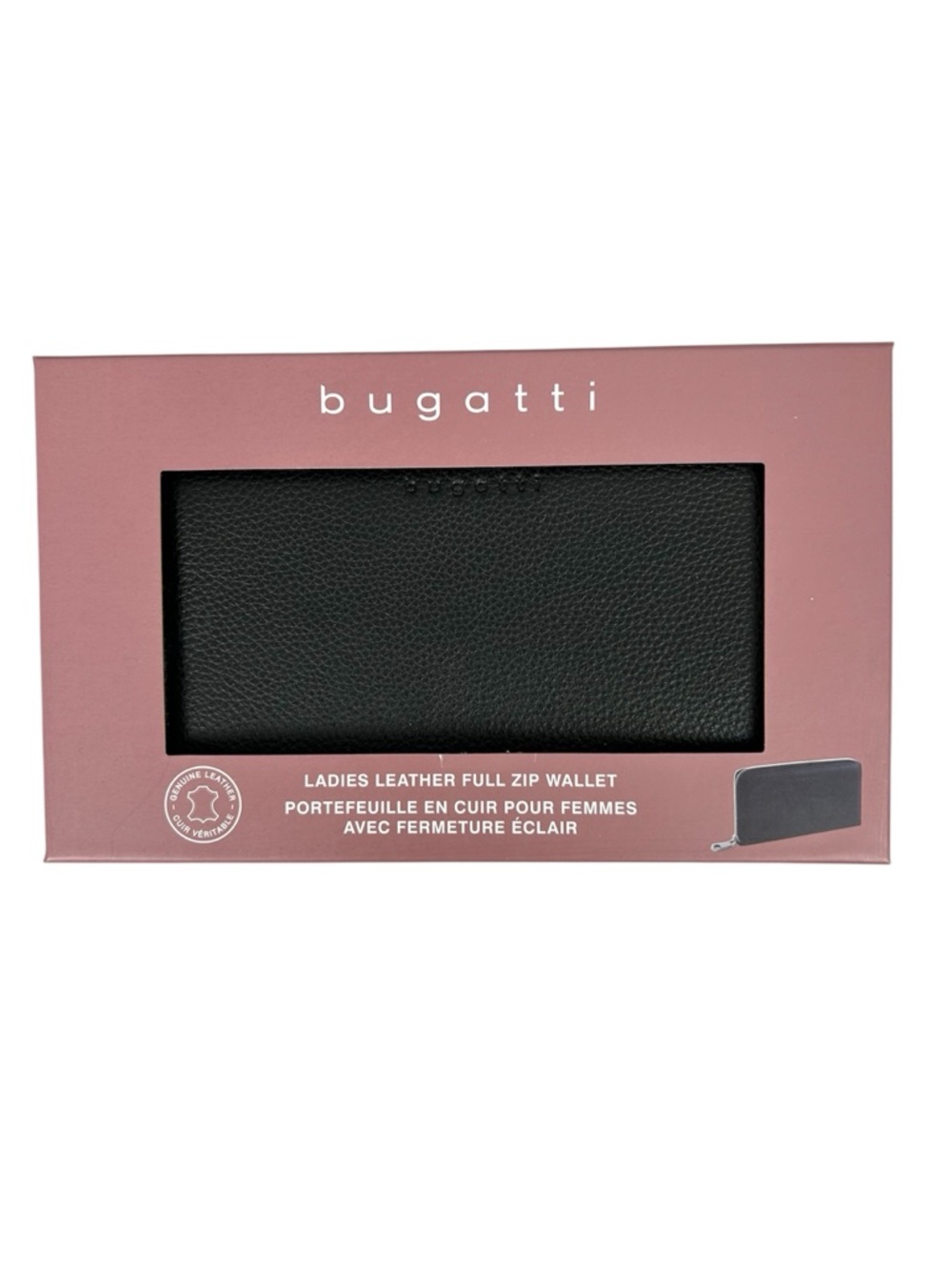 BUGATTI NWT Ladies Genuine Leather Full Zip Wallet, Black